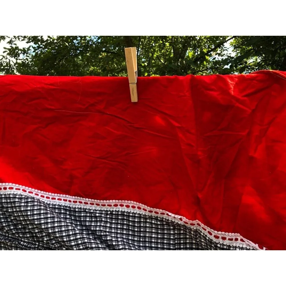 vintage red black plaid bedspread coverlet thin country western style